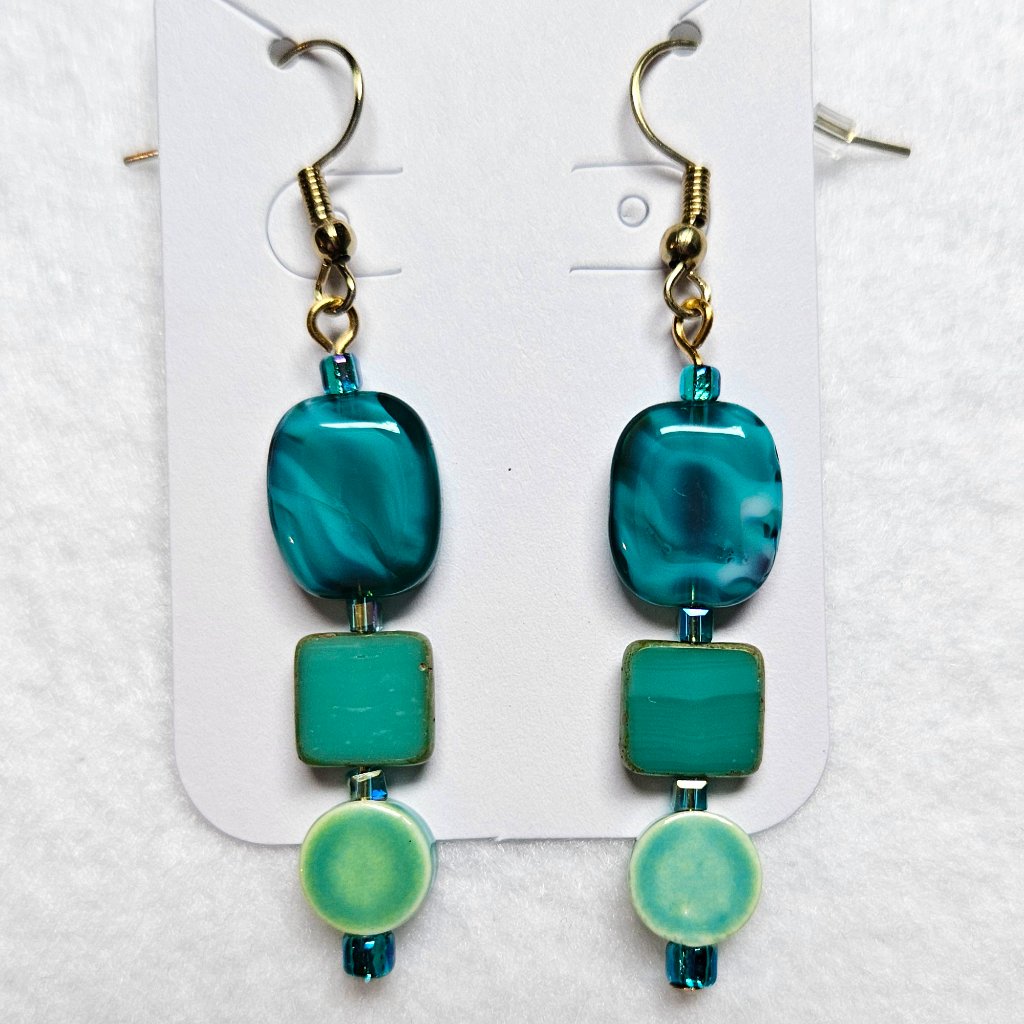 J35 Handmade Green Dangle Earrings
